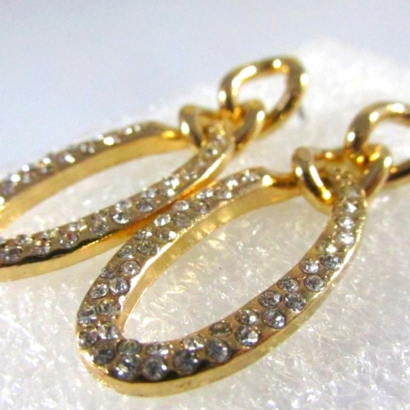 Vintage Twist Oval Crystal 14k Gold Dipped Post Drop Earrings - Picture 2 of 8
